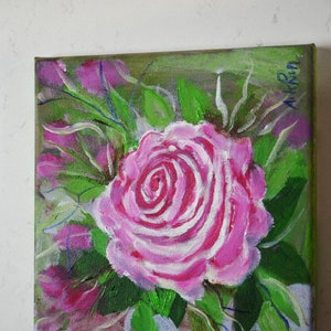 original oil painting on 8x8 canvas/pink rose wall art/oil Floral painting/ oil painting rose/still-life painting/painting by fiveladiesart.