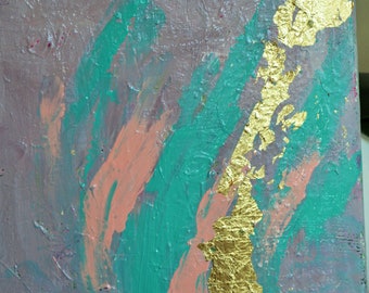 original   abstract painting with gold leave  on 8 x 10