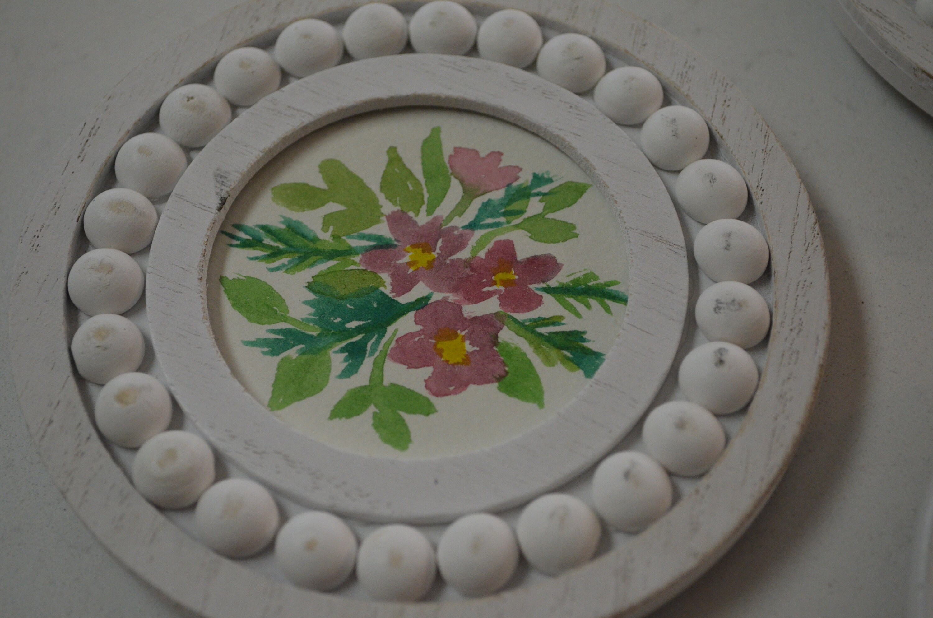 Original Tiny Round Floral Painting on Watercolor - Etsy