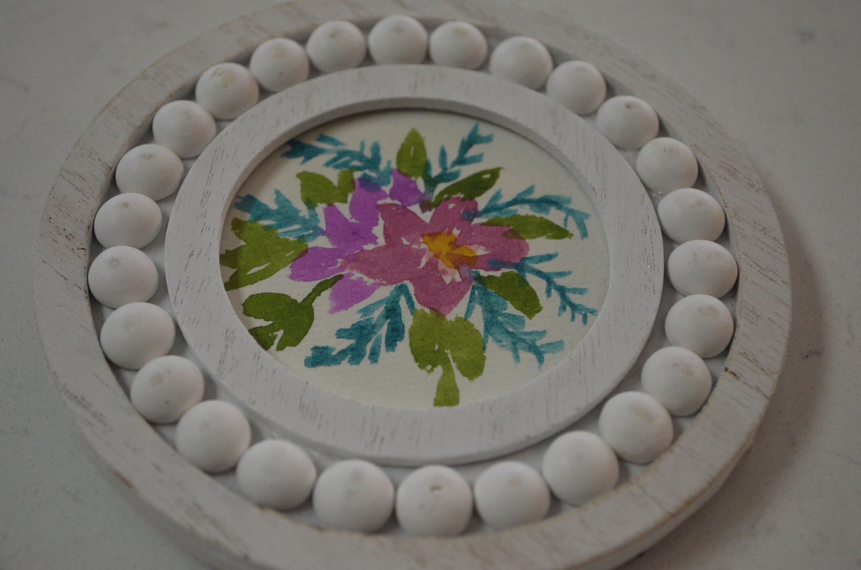 Original Tiny Round Floral Painting on Watercolor - Etsy