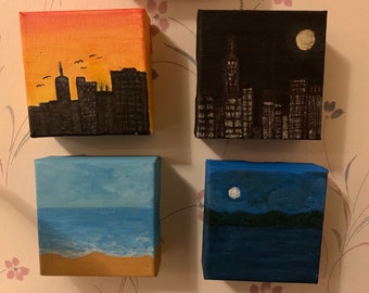 Mini acrylic landscape painting on 4x4 canvas