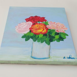 Original floral painting/still-life rose painting/roses in vase painting on canvas 12x16  Stretched canvas