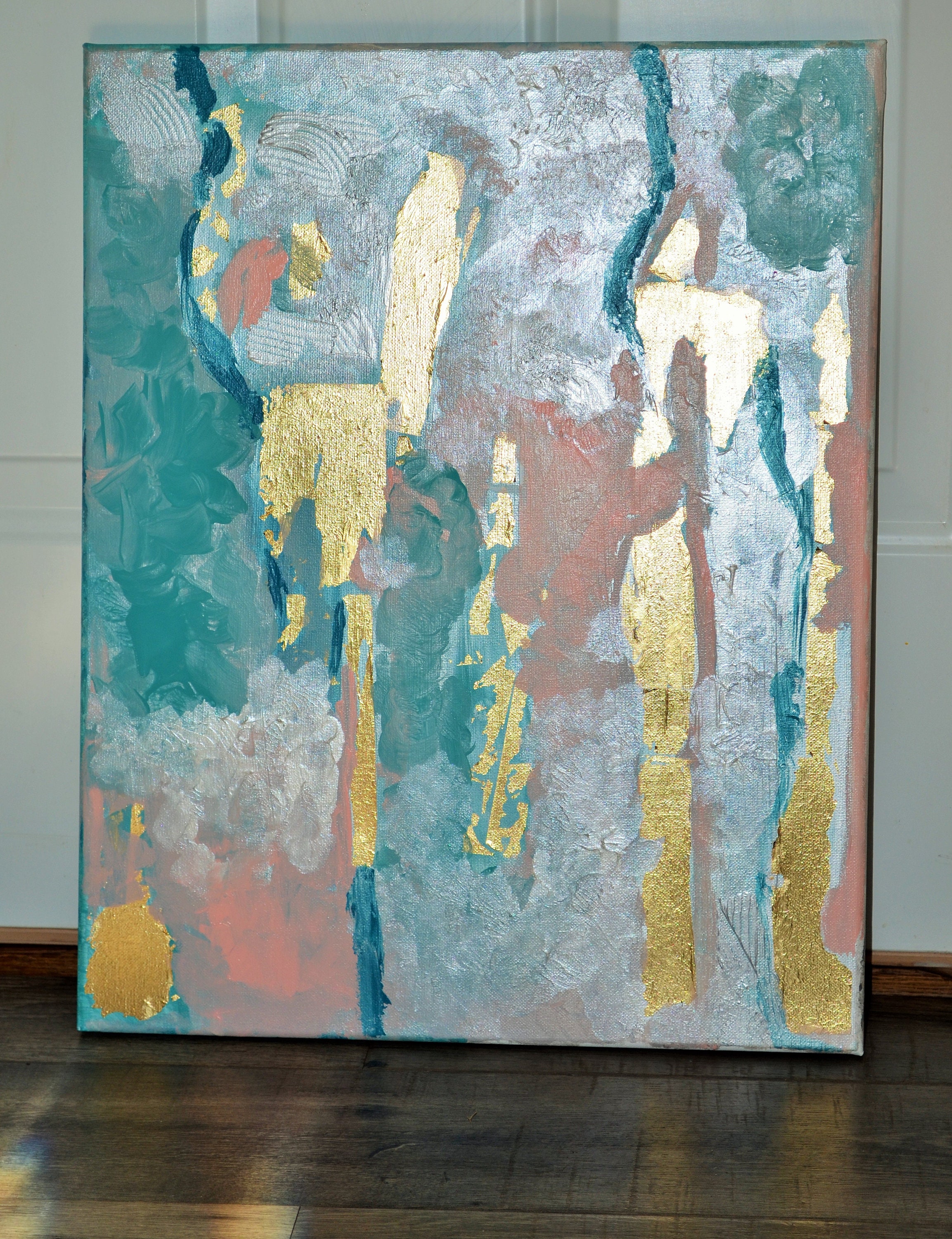 Original abstract acrylic painting with gold leaf. Gold leaf Etsy