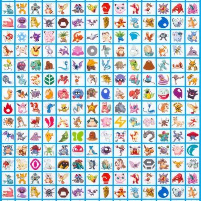 Multi Pok\u00e9mon Character Squares Robert Kaufman Fabrics