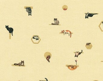 Robert Kaufman - Cats on Cream - Miel - Collection Wishwell Petit par Vanessa Lillrose & Linda Fitch - Un demi-mètre