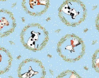 The Craft Cotton Company - Man's Best Friend Collection - Berry Wreath - Blue - Half Yard