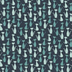 Riley Blake - Spooky Hollow - Cats Teal - Sparkle - Half yard