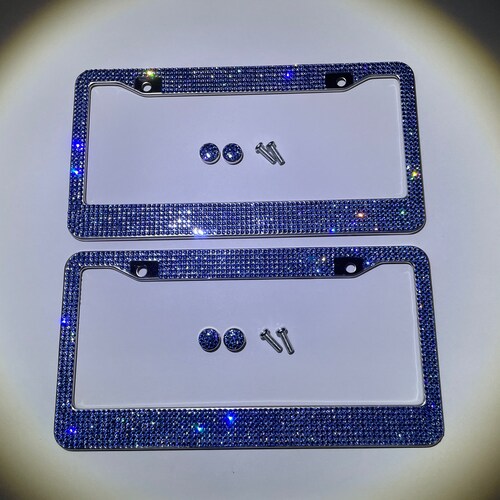 BLUE on BLACK Swarovski Crystal BLING License Plate Frame Etsy