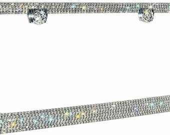 Swarovski Handmade White Diamond Crystal License Plate Frame Crystal ULTRA LUXURY Sparkle Bling Caps