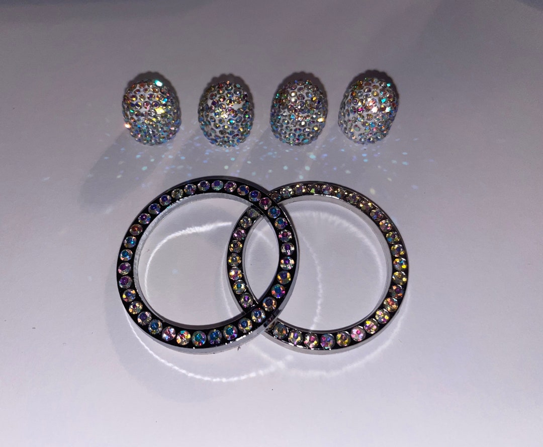 6 Pc Bling SET AB Iridescent Colorful Aurora Borealis 4 Tire Valve Caps