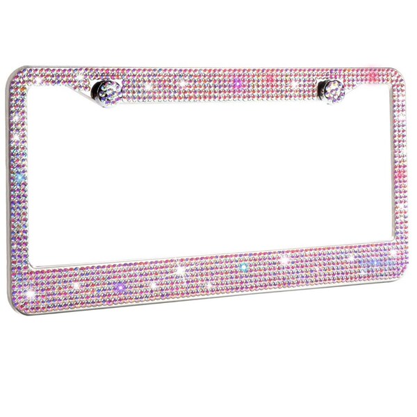 Pink Sparkle License Plate Frame Mega Bling 4 Rows HOT PINK Bling Rhinestone License Plate Frame & 2 Screw Caps Pink Rhinestone License Plate Frame - Foto 6
