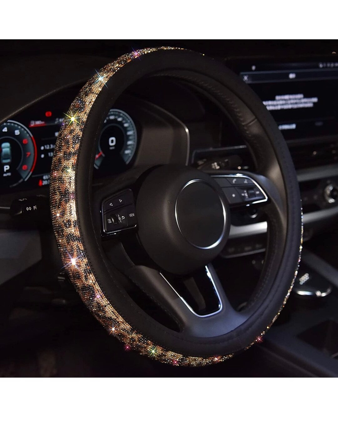 Leopard Animal Print Bling Diamond Luxury Velvet Steering Wheel Cover