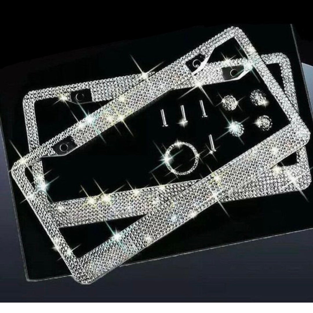Swarovski White Diamond Crystal Encrusted License Plate Metal Etsy