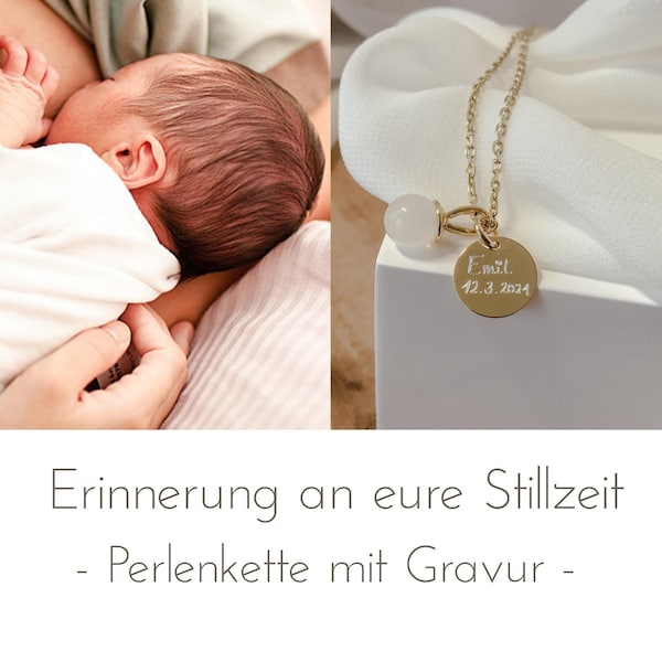 Perlenkette mit Gravur, personalisierte Kette, Nameskette, Muttermilchschmuck, Geschenk Geburt, Baby, Geburt, personalisierte Geschenke Mama