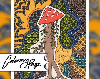 Mushroom Coloring Page | Printable | Digital