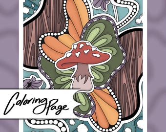 Mushroom Coloring Page | Printable | Digital