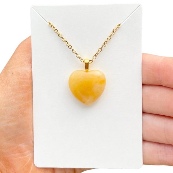 Natural Yellow Jade Crystal Heart Shaped Necklace Chakra Healing Necklace Yellow Heart Necklace Gift for Her Best friend Gift Geogemstonez