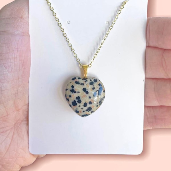 Heart Dalmatian Jasper Necklace Necklace for Depression Authentic Crystal Necklace Heart Crystal Jasper Jewelry Jasper Heart