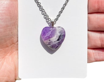 Amethyst Heart Necklace, Crystal Necklace, Amethyst Pendant, Gift for Her, Purple Amethyst Necklace, Natural Amethyst Crystal