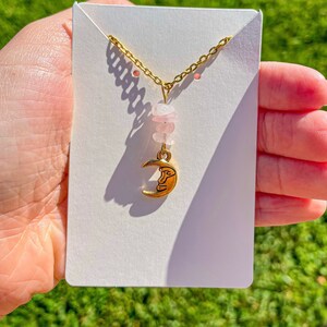 Dainty Gold Moon Necklace, Crescent Moon Necklace, Rose Quartz Necklace ...