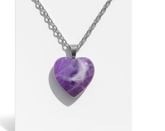 Amethyst Heart Necklace, Crystal Necklace, Amethyst Pendant, Gift for Her, Purple Amethyst Necklace, Natural Amethyst Crystal