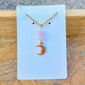 Dainty Gold Moon Necklace, Crescent Moon Necklace, Rose Quartz Necklace ...