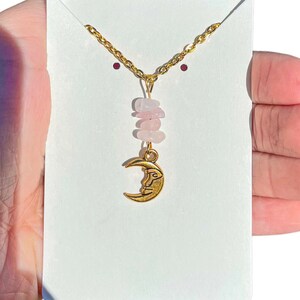 Dainty Gold Moon Necklace, Crescent Moon Necklace, Rose Quartz Necklace ...