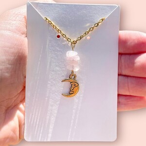 Dainty Gold Moon Necklace, Crescent Moon Necklace, Rose Quartz Necklace ...