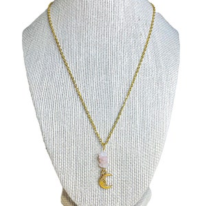 Dainty Gold Moon Necklace, Crescent Moon Necklace, Rose Quartz Necklace ...
