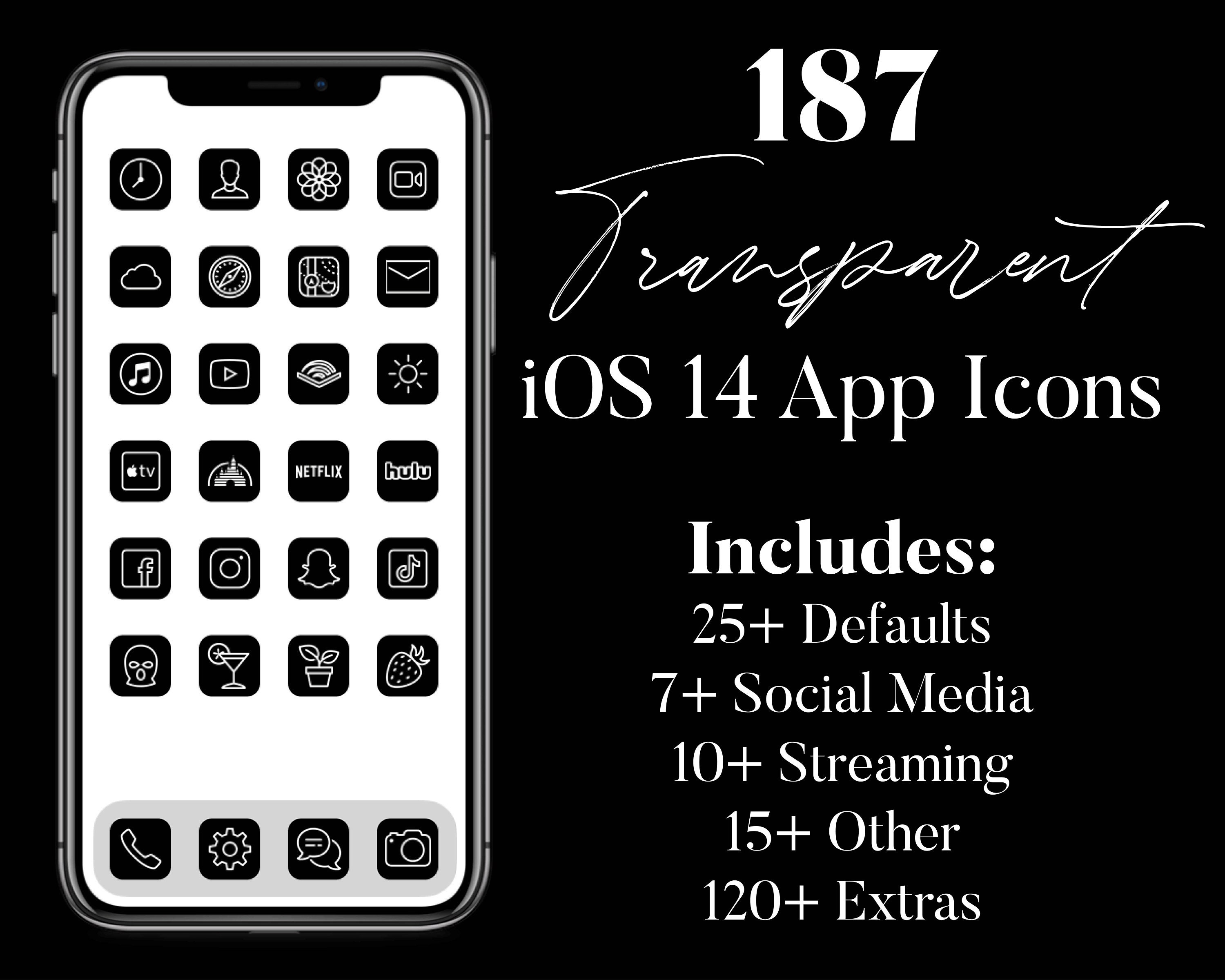 Ios 14 App Icons White Transparent No Background Diy Apple Etsy