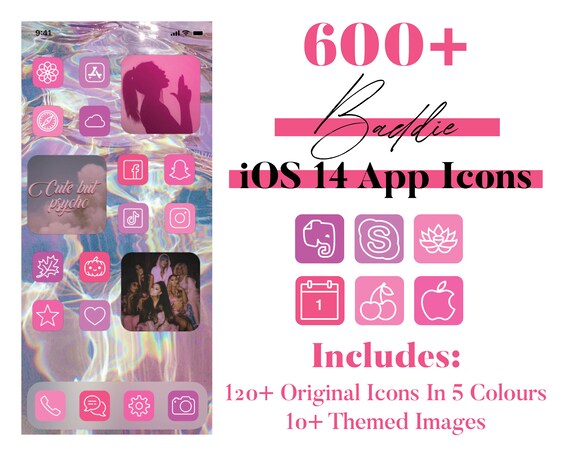 photo Pink Aesthetic Ios 14 Layout ios 14 app icons pink purple apple iphone aesthetic home etsy
