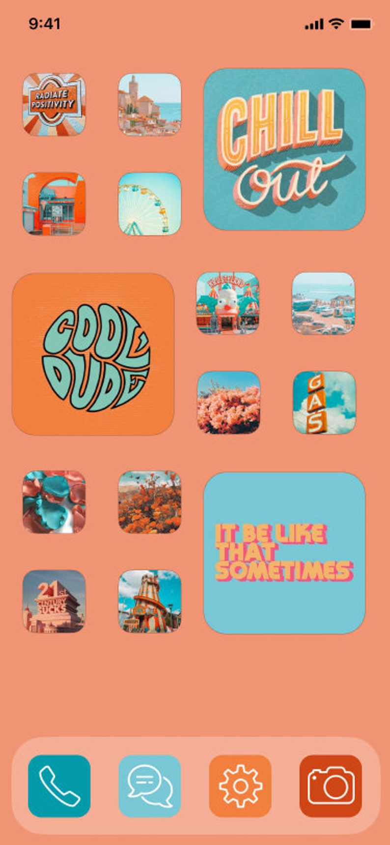 IOS 14 App Icons Orange Blue Coral Teal Apple iPhone Etsy