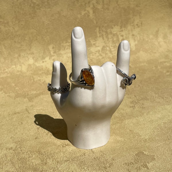 hand ring holder | 4.6 inch hand ornament | sculpture | figurine | rock | metal | alternative | handmade | jewellery storage | personalised