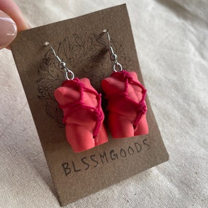 plus size male earrings with shibari in pink with silver hooks