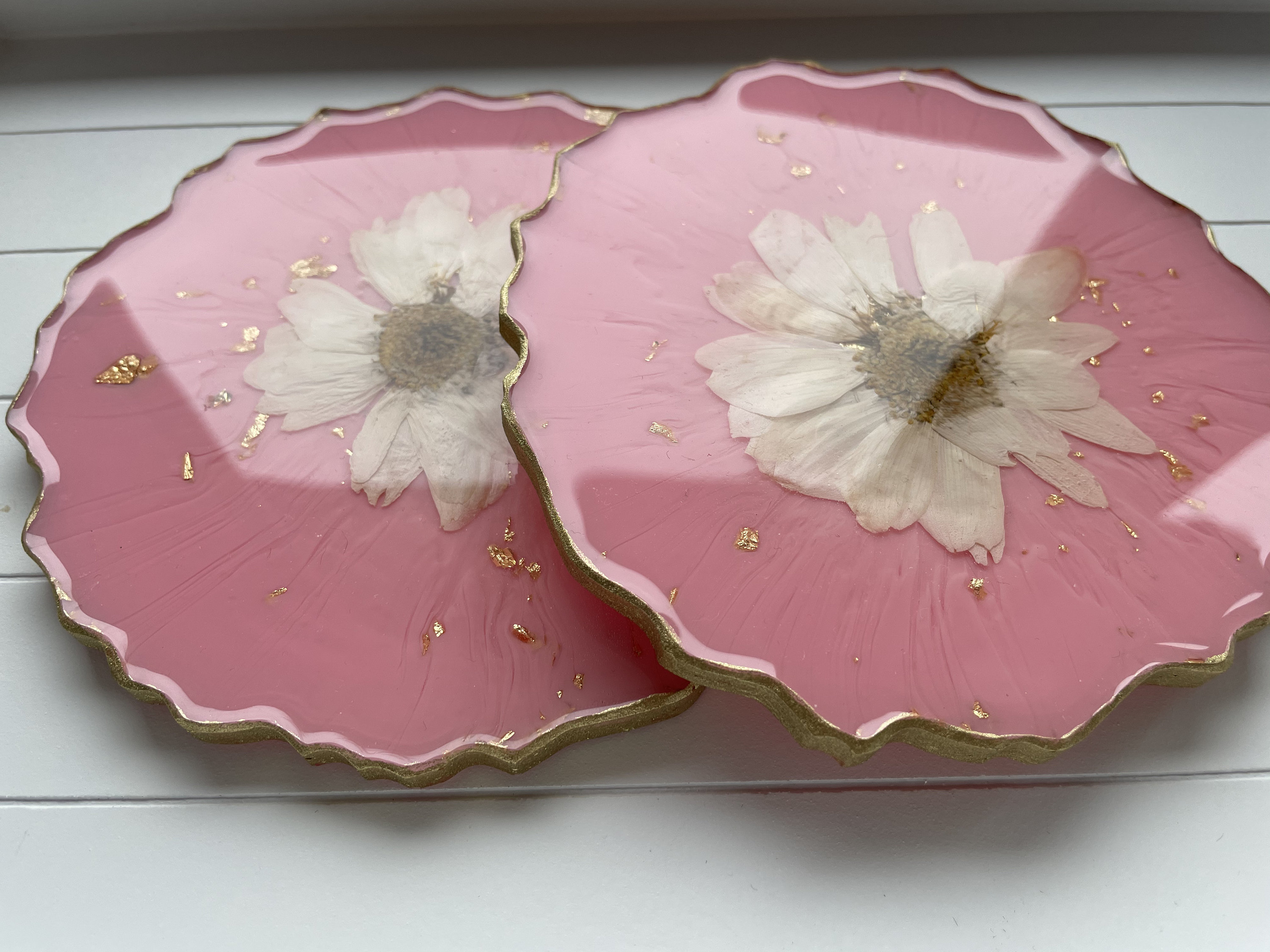 Set of two large pink and gold coaster with real dried pressed Etsy