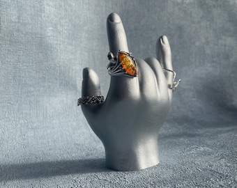 silver hand ring holder | hand ornament | sculpture | figurine | rock | metal | alternative | handmade | jewellery storage [4.6 inch]