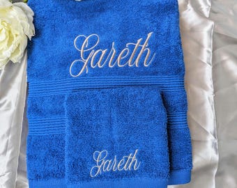Embroidered Cotton Towel Set: Personalised Bath and Face Cloth