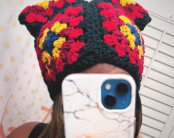 Granny Square PATTERN and Granny Square hat with cat ears PATTERN
