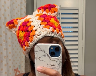 Granny Square PATTERN and Granny Square hat with cat ears PATTERN