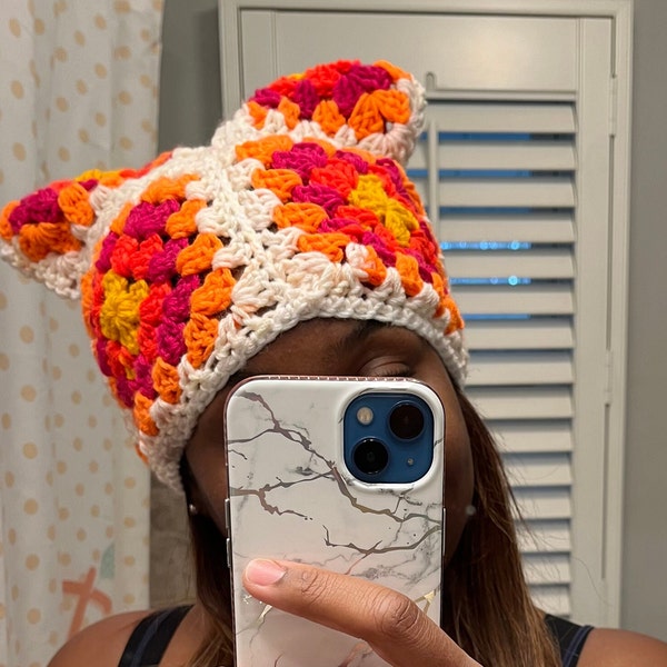 Granny Square PATTERN and Granny Square hat with cat ears PATTERN