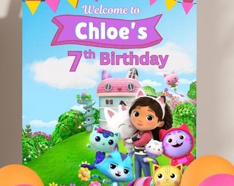 Editable Gabby&#39;s Dollhouse Birthday Welcome Sign: Party Decor (Digital Download)