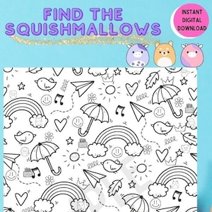 Hoja de actividades de cumpleaños de Squishmallow - Juego "Veo veo" - Recuerdo de fiesta de Squishmallow - Juego de cumpleaños - Actividad divertida - Descarga digital instantánea