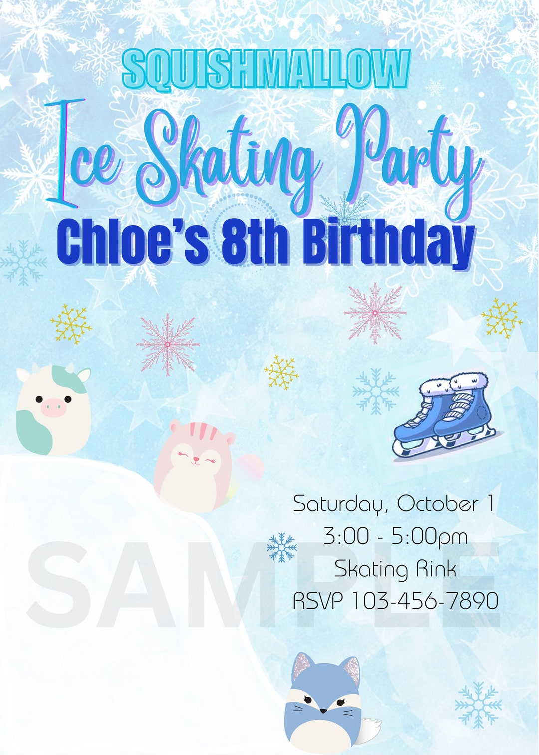 Squishmallow Ice Skating Birthday Girls Kid Tween Party Etsy