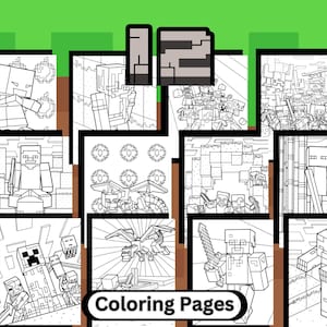 Puede incluir: Páginas para colorear en blanco y negro con personajes y escenas del popular videojuego Minecraft. Las páginas incluyen un creeper, un zombie, un esqueleto y un dragón.