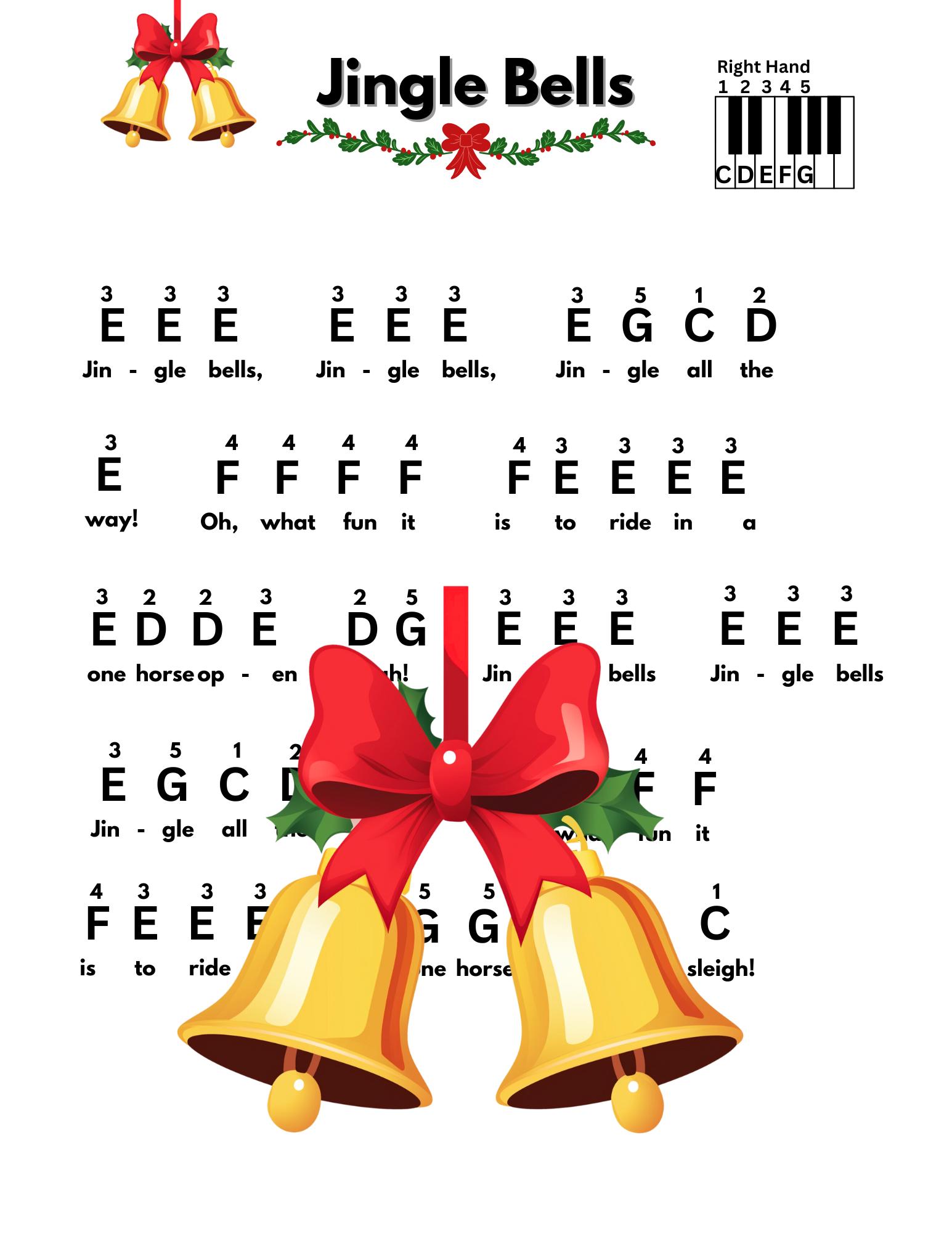Jingle Bells Easy Beginner Piano Sheet Music Printable Song - Etsy