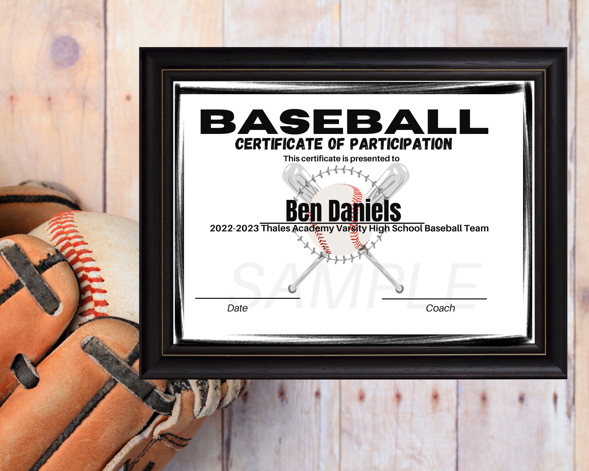 Editable Baseball Certificate of Participation Template Etsy