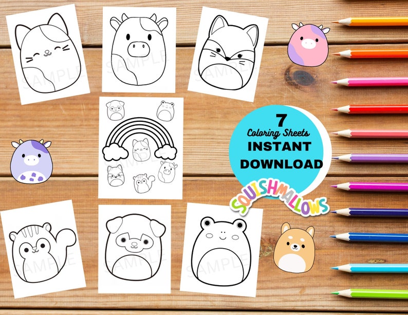 7 Squishmallow Coloring Sheets Birthday Activity Party - Etsy
