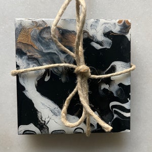 Paint Pour Resin Wood Coasters | Black and White Coasters |