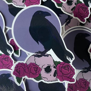 Raven Moon Sticker | Purple Moon | Raven | Skull | Roses