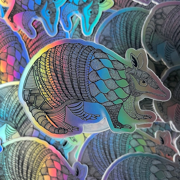 Holographic Armadillo Sticker | Armadillo | Zentangle